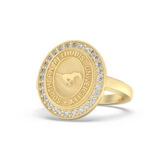 234 Pursuit Southern Methodist University Ring | SMU showcasing a gold design with brilliant-cut stones.