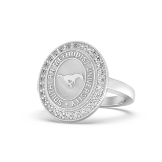 234 Pursuit Southern Methodist University Ring | SMU featuring a halo of stones and classic university design.
