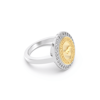 234 Pursuit Southern Methodist University Ring | SMU with gold emblem and diamond-like halo setting.