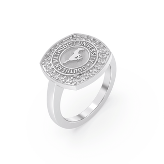 237 Luna Southern Methodist University Ring | SMU featuring a squared halo design and elegant details.
