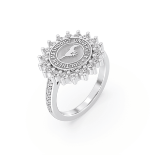 245 Prestige Southern Methodist University Ring | SMU with officially approved seal and stone halo.