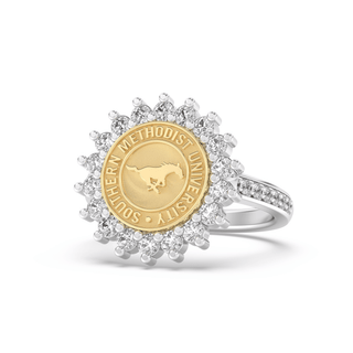 245 Prestige Southern Methodist University Ring | SMU featuring the SMU seal surrounded by sparkling stones.