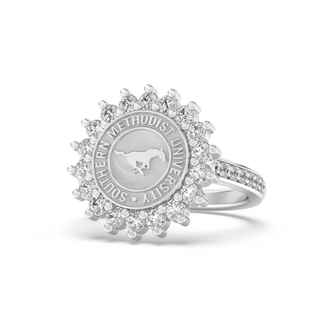 245 Prestige Southern Methodist University Ring | SMU design featuring halo stones and official seal.