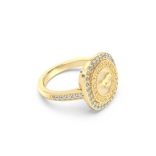 247 Milestone Southern Methodist University Ring | SMU featuring a square halo and sparkling stones.