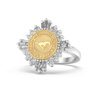 310 Glory Southern Methodist University Ring | SMU featuring gold seal and dazzling stones.