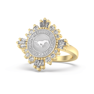310 Glory Southern Methodist University Ring | SMU with brilliant-cut stones and SMU seal design.