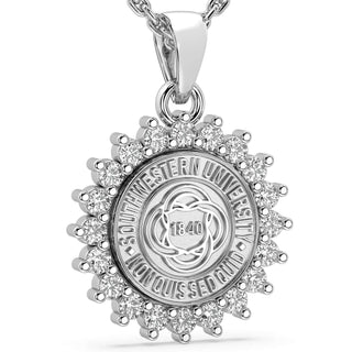 245 Prestige SU Necklace | Southwestern University featuring a halo of stones around the seal.