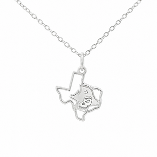 Texas shaped pendant with Southwestern University SWU pirate in the center in sterling silver 