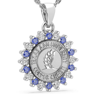 245 Prestige TAMUCC Necklace | Texas A&M Corpus Christi with halo of 2mm stones around seal.