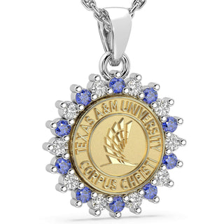 245 Prestige TAMUCC Necklace | Texas A&M Corpus Christi featuring elegant halo of stones around the university seal.