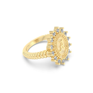 Yellow Gold graduation class ring with 'The University of Alabama' and year 1831 on a white background