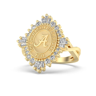 Yellow Gold graduation class ring with 'The University of Alabama' and year 1831 on a white background