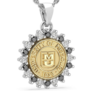 245 Prestige MIzzou Necklace | University of Missouri Gold pendant with 'University of Missouri' emblem and surrounding stones on a white background