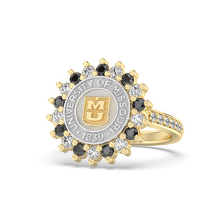 yellow Gold and silver ring with 'University of Missouri' emblem on a white background
