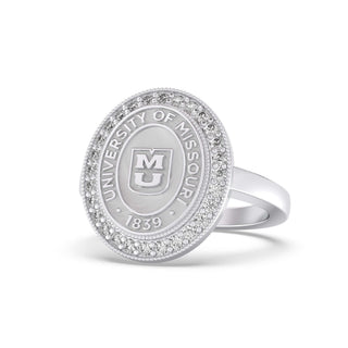234 Pursuit Mizzou Class Ring | Silver ring with University of Missouri logo on a white background