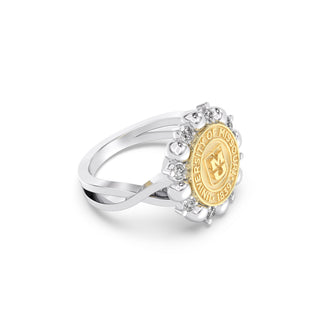 Two-tone ring with gold and silver design on a white background