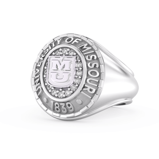 Men's Mizzou Class Ring | Silver ring with 'University of Missouri' engraving on a white background