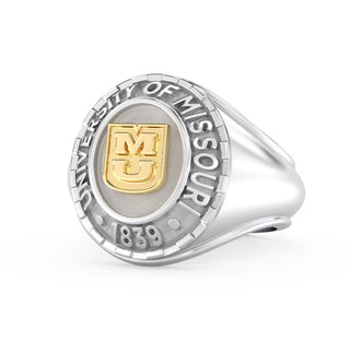 Men's Mizzou Class Ring | Silver and gold ring with 'University of Missouri' emblem on a white background