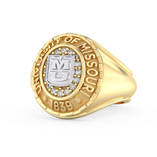 Men's Mizzou Class Ring | Gold University of Missouri ring with diamonds on a white background