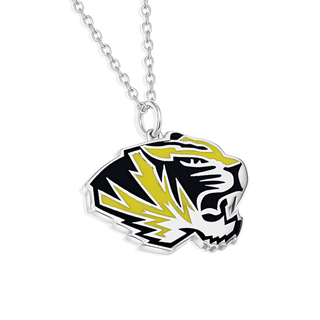 Mizzou Turman Tiger head pendant necklace on a white background