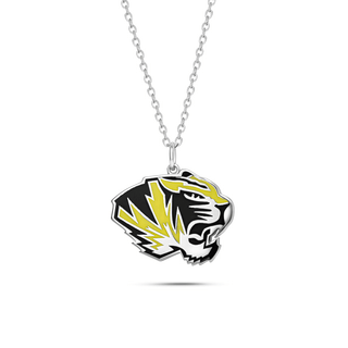 University of Missouri Mizzou Truman Tiger head pendant necklace on a white background