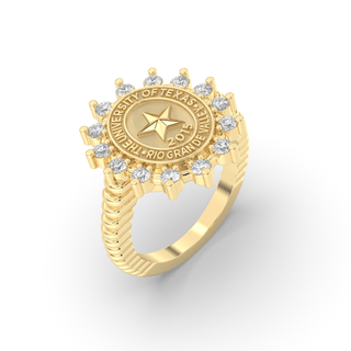 UTRGV Class Ring | San Jose Jewelers Custom College Rings | 193 Cherish Yellow Ring With Diamonds | University Of Texas Rio Grande Valley UTRGV Yellow Gold Seal 