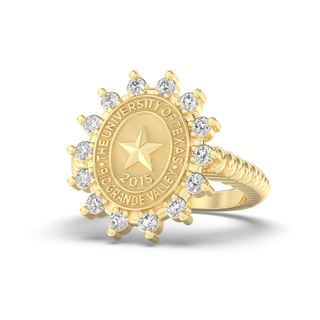UTRGV Class Ring | San Jose Jewelers Custom College Rings | 193 Cherish Yellow Ring With Diamonds | University Of Texas Rio Grande Valley UTRGV Yellow Gold Seal 