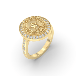 UTRGV Class Ring | San Jose Jewelers Custom College Rings | 234 Pursuit Ring In Yellow Gold With Diamonds | University Of Texas Rio Grande Valley UTRGV Star Seal In Yellow Gold