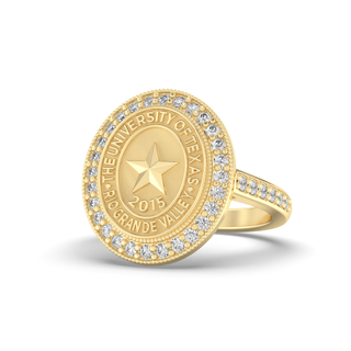 UTRGV Class Ring | San Jose Jewelers Custom College Rings | 234 Pursuit Ring In Yellow Gold With Diamonds | University Of Texas Rio Grande Valley UTRGV Star Seal In Yellow Gold