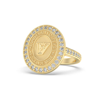 UTRGV Class Ring | San Jose Jewelers Custom College Rings | 234 Pursuit Ring In Yellow Gold With Diamonds | University Of Texas Rio Grande Valley UTRGV Star Seal In Yellow Gold