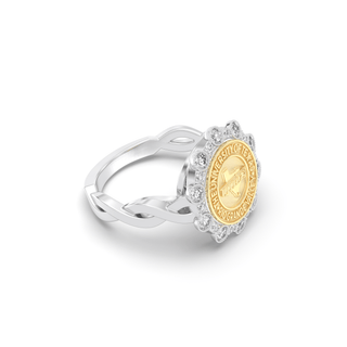 UTRGV Class Ring | San Jose Jewelers Custom College Rings | 313 Blossom Ring In White Gold With Diamonds | University Of Texas Rio Grande Valley UTRGV Seal In Yellow Gold