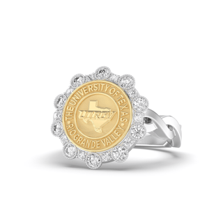 UTRGV Class Ring | San Jose Jewelers Custom College Rings | 313 Blossom Ring In White Gold With Diamonds | University Of Texas Rio Grande Valley UTRGV Seal In Yellow Gold