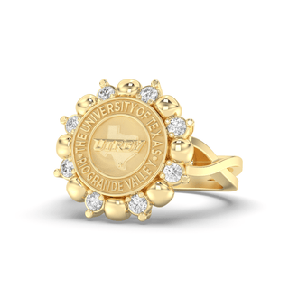 UTRGV Class Ring | San Jose Jewelers Custom College Rings | 175 Unity Ring In Yellow Gold With Diamonds | University Of Texas Rio Grande Valley UTRGV Seal In Yellow Gold