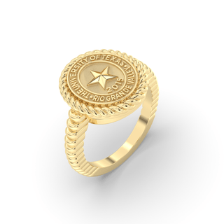UTRGV Class Ring | San Jose Jewelers Custom College Rings | 252 Journey Ring In Yellow Gold | University Of Texas Rio Grande Valley UTRGV Seal In Yellow Gold