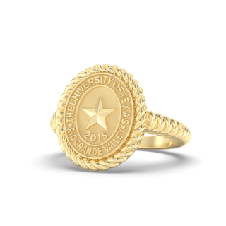 UTRGV Class Ring | San Jose Jewelers Custom College Rings | 252 Journey Ring In Yellow Gold | University Of Texas Rio Grande Valley UTRGV Seal In Yellow Gold