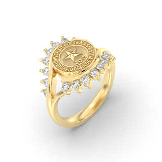 UTRGV Class Ring | San Jose Jewelers Custom College Rings | 71 Fierce Ring In Yellow Gold With Diamonds | University Of Texas Rio Grande Valley UTRGV Seal In Yellow Gold