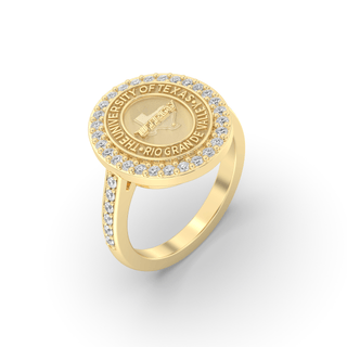 UTRGV Class Ring | San Jose Jewelers Custom College Rings | 249 Eternity Yellow Ring With Diamonds | University Of Texas Rio Grande Valley UTRGV Yellow Gold Seal 