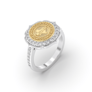 UTRGV Class Ring | San Jose Jewelers Custom College Rings | 312 Grave Ring In White Gold with White Diamonds