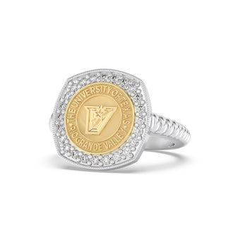 UTRGV Class Ring | San Jose Jewelers Custom College Rings | 237 Luna Ring In White Gold With Diamonds | University Of Texas Rio Grande Valley Vaquero Seal In Gold