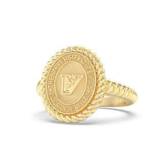 UTRGV Class Ring | San Jose Jewelers Custom College Rings | 252 Journey Ring In Yellow Gold | University Of Texas Rio Grande Valley UTRGV Seal In Yellow Gold
