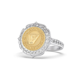UTRGV Vaquero Class Ring | San Jose Jewelers Custom College Rings | 312 Grave Ring In White Gold with White Diamonds