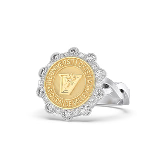 UTRGV Class Ring | San Jose Jewelers Custom College Rings | 313 Blossom Ring In White Gold With Diamonds | University Of Texas Rio Grande Valley Vaquero V Seal In Yellow Gold