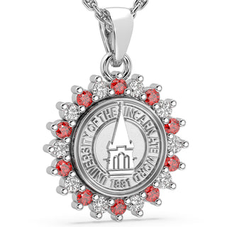 245 Prestige UIW Necklace | University Of the Incarnate Word featuring a halo of stones around the university seal.