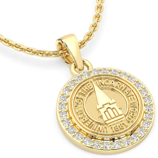 249 Eternity UIW Necklace | University Of Incarnate Word with gold pendant and sparkling halo stones.