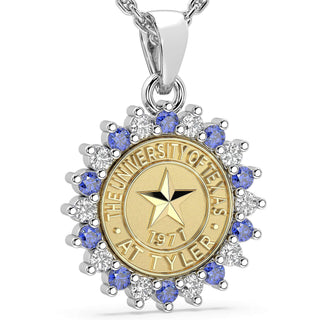 245 Prestige UT Tyler Necklace | University Of Texas at Tyler with halo of stones around seal