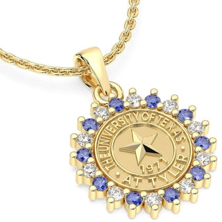 245 Prestige UT Tyler Necklace | University Of Texas at Tyler with halo of stones surrounding the seal.