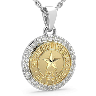 249 Eternity UT Tyler Necklace | University Of Texas at Tyler with a gold seal and sparkling stones.