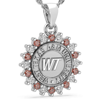 245 Prestige WTAMU Necklace | West Texas A&M University with halo of stones and university seal.