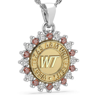245 Prestige WTAMU Necklace | West Texas A&M University featuring a halo of 2mm stones around the seal.