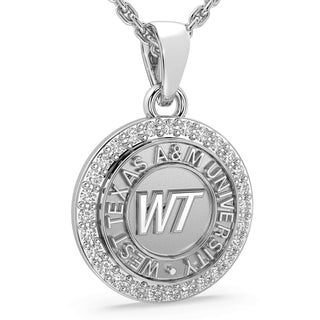 249 Eternity WTAMU Necklace | West Texas A&M University with a sterling silver pendant and halo of stones.